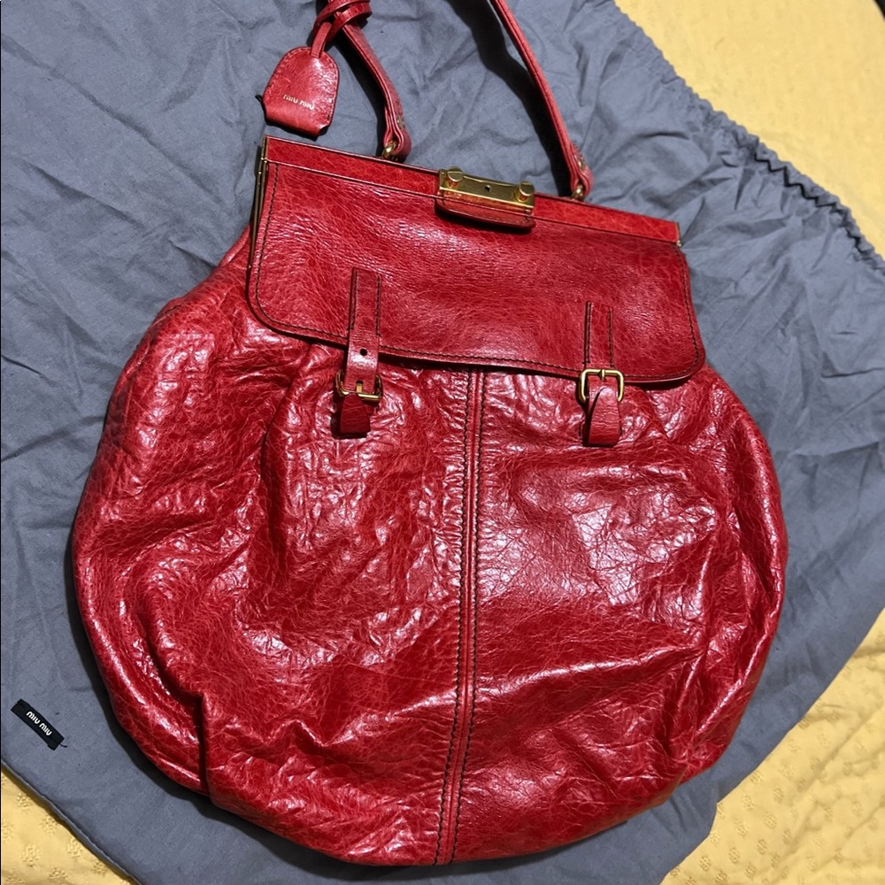 Miu Miu Red Vitello Lux Leather Frame Top Handle Bag - Picture 4 of 5